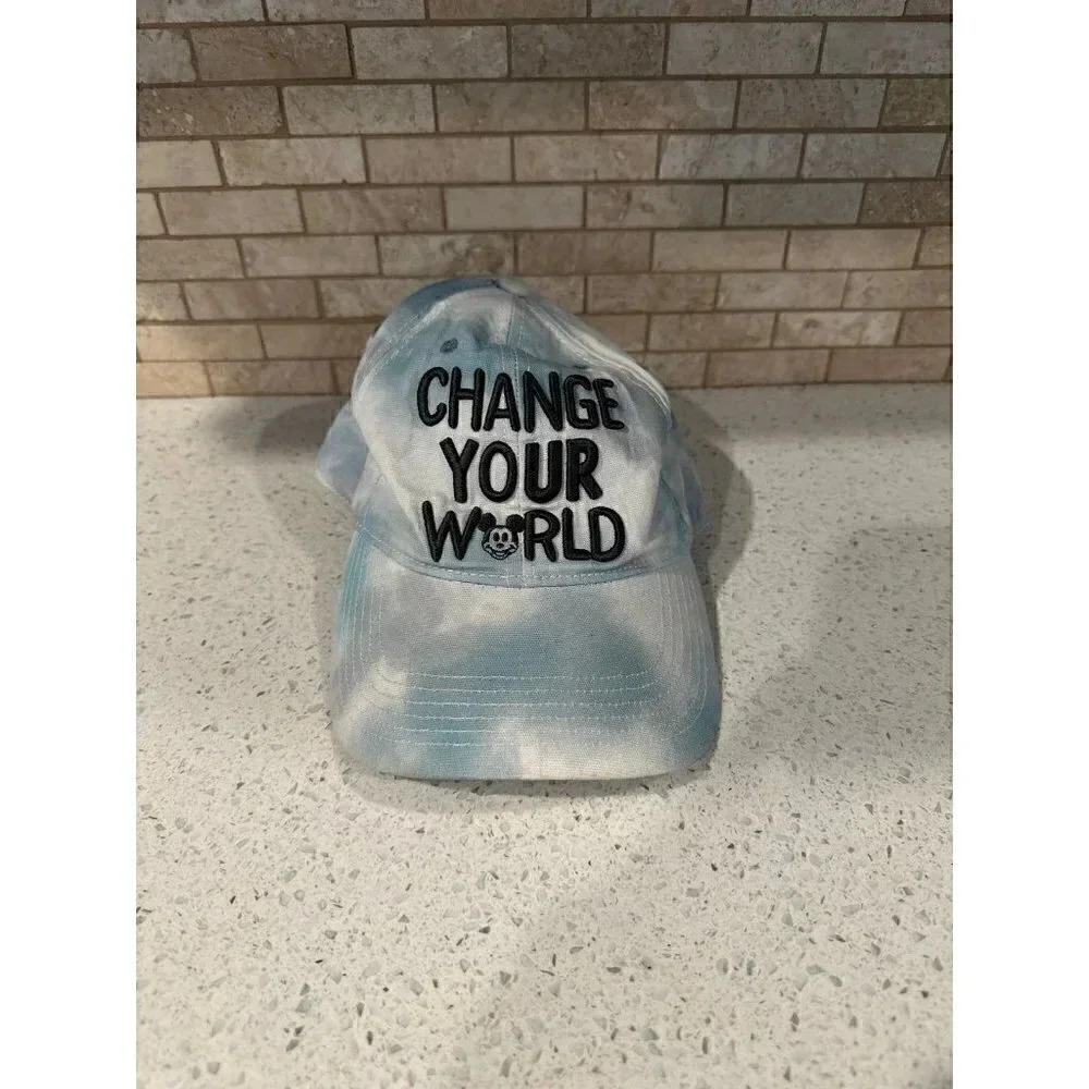 Disney Parks Change Your World Mickey Blue Tie Dye Adjustable Cap Hat Adult h2